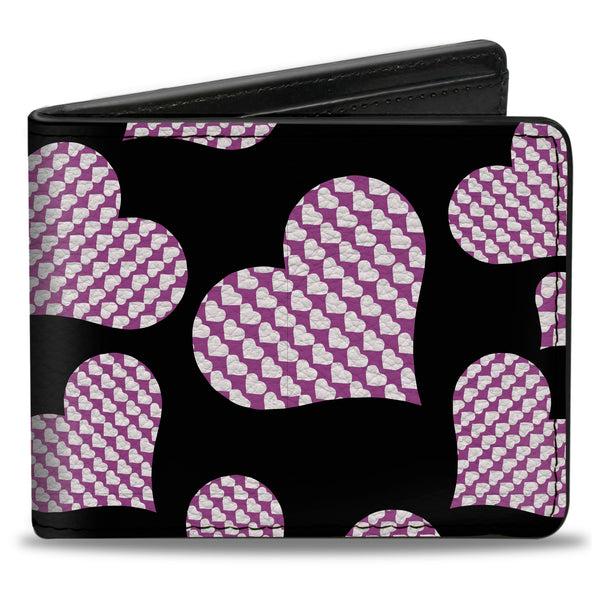 Buckle-Down Bi-Fold Wallet - Eighties Hearts Black Fuchsia White