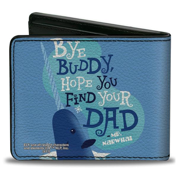 Buckle-Down Bi-Fold Wallet - Elf Quote BYE BUDDY MR. NARWAHL Quote Blues White
