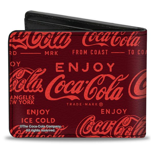 Buckle-Down Bi-Fold Wallet - ENJOY COCA-COLA Logos Brown/Red