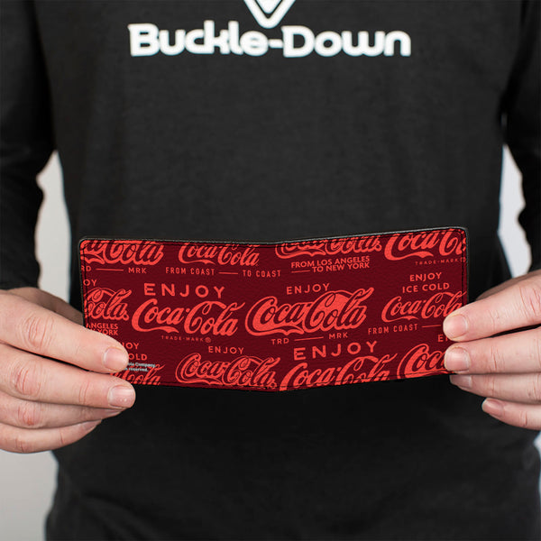 Buckle-Down Bi-Fold Wallet - ENJOY COCA-COLA Logos Brown/Red