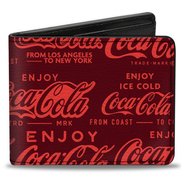 Buckle-Down Bi-Fold Wallet - ENJOY COCA-COLA Logos Brown/Red