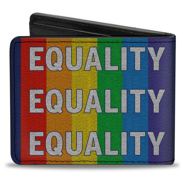 Buckle-Down Bi-Fold Wallet - EQUALITY Blocks Rainbow Blue White