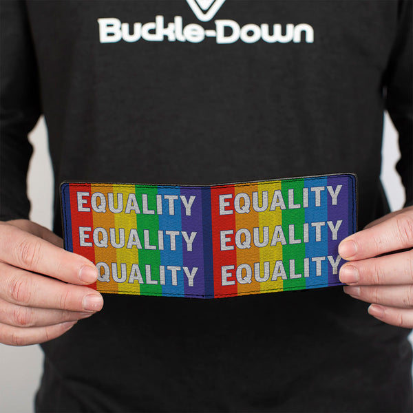 Buckle-Down Bi-Fold Wallet - EQUALITY Blocks Rainbow Blue White