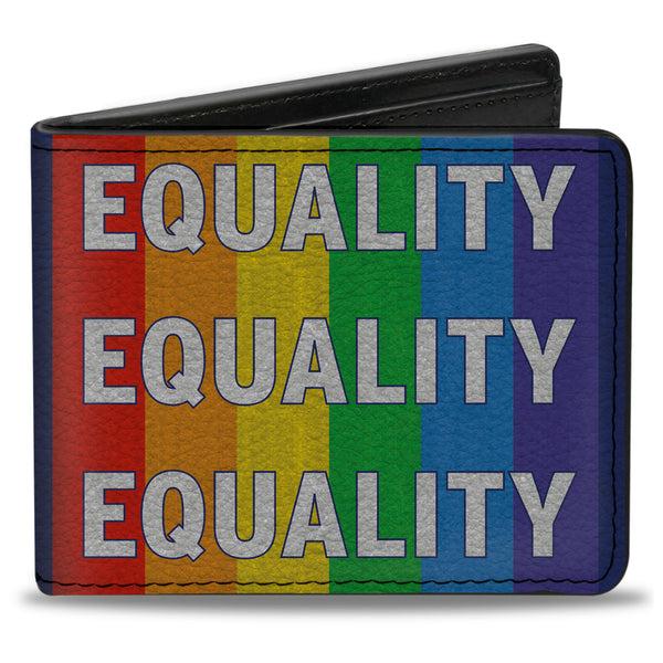 Buckle-Down Bi-Fold Wallet - EQUALITY Blocks Rainbow Blue White