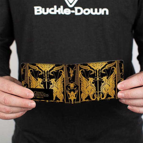 Buckle-Down Bi-Fold Wallet - Fantastic Beasts The Crimes Of Grindelwald Obscurus Book Binding CLOSE-UP Black Golds