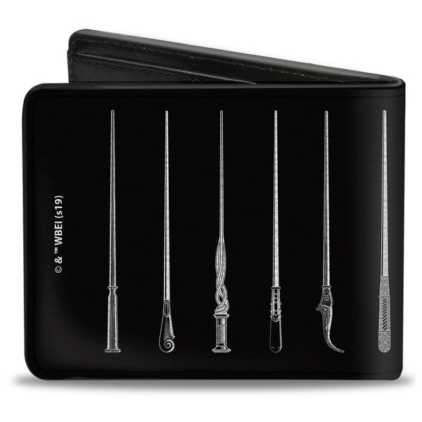 Buckle-Down Bi-Fold Wallet - Fantastic Beasts The Crimes Of Grindelwald Elder Wand + 9-Wands Black White