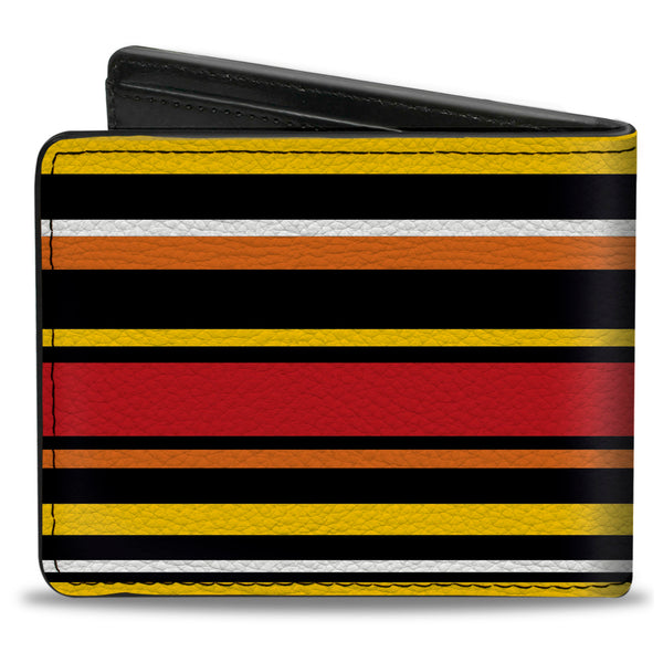 Buckle-Down Bi-Fold Wallet - Fine Stripes Balck Yellows Orange Red White