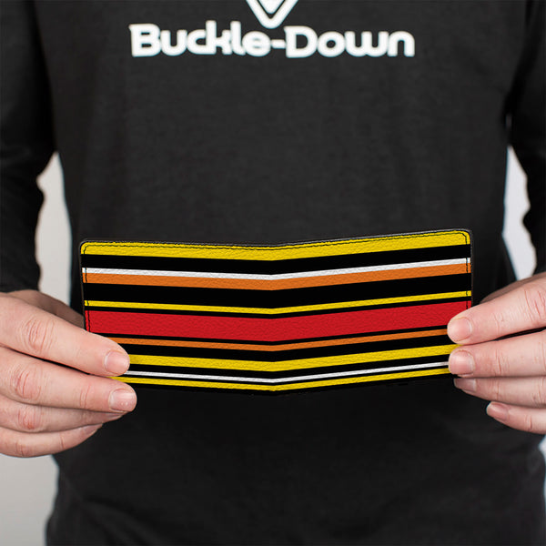 Buckle-Down Bi-Fold Wallet - Fine Stripes Balck Yellows Orange Red White