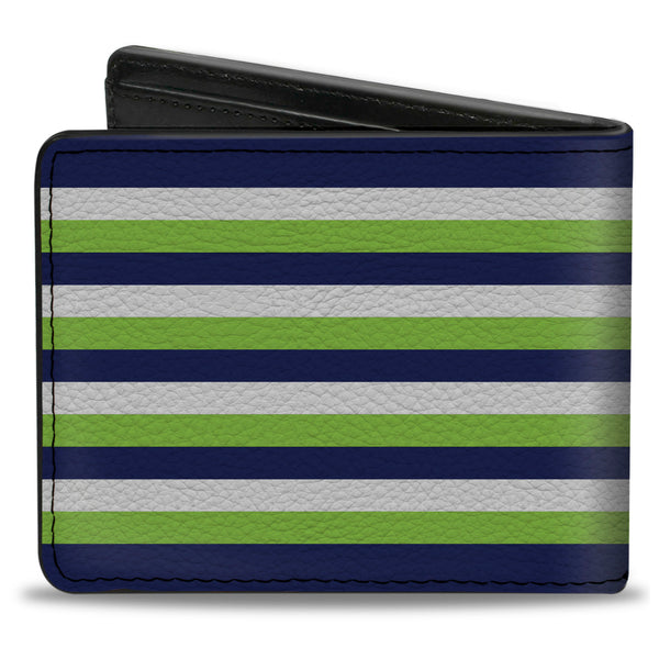 Buckle-Down Bi-Fold Wallet - Fine Stripes White Neon Green Navy