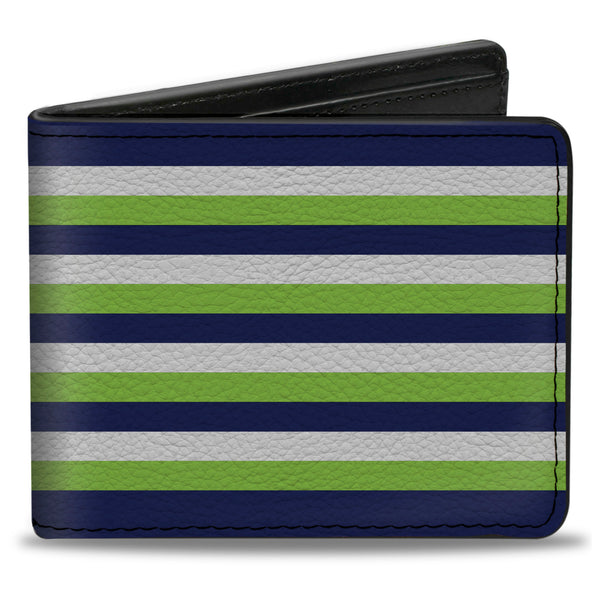 Buckle-Down Bi-Fold Wallet - Fine Stripes White Neon Green Navy