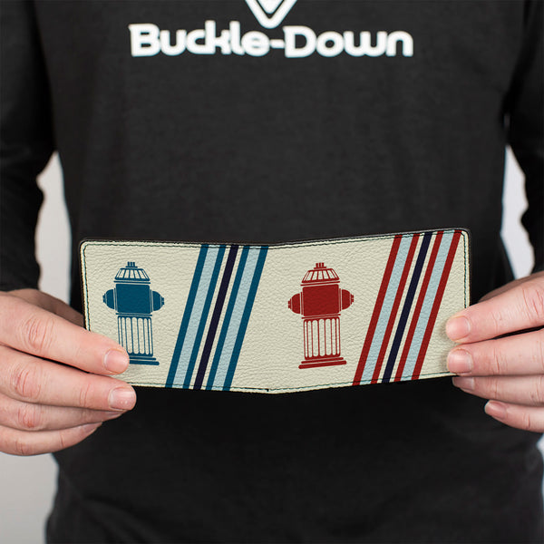 Buckle-Down Bi-Fold Wallet - Fire Hydrants Stripes Tan Blues Reds
