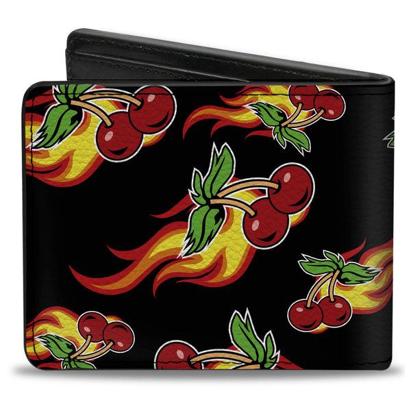 Buckle-Down Bi-Fold Wallet - Flaming Cherries Scattered Black