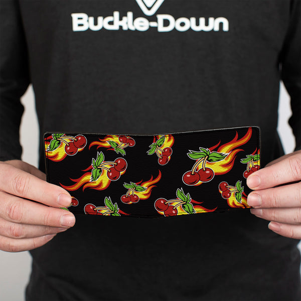 Buckle-Down Bi-Fold Wallet - Flaming Cherries Scattered Black