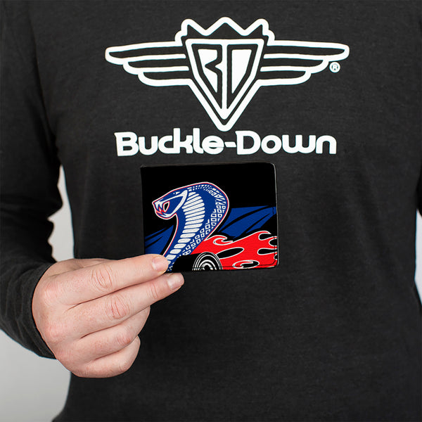 Buckle-Down Bi-Fold Wallet - Flaming Cobra Jet Black Blue White Red