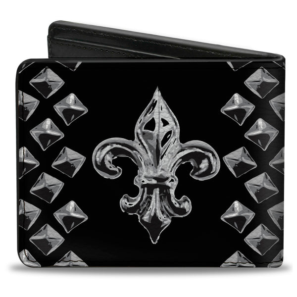 Buckle-Down Bi-Fold Wallet - Fleur-de-Lis Studs Black Grays