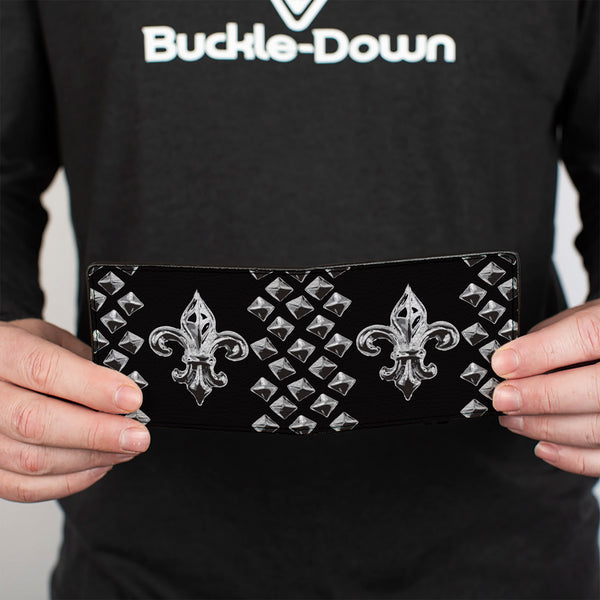 Buckle-Down Bi-Fold Wallet - Fleur-de-Lis Studs Black Grays