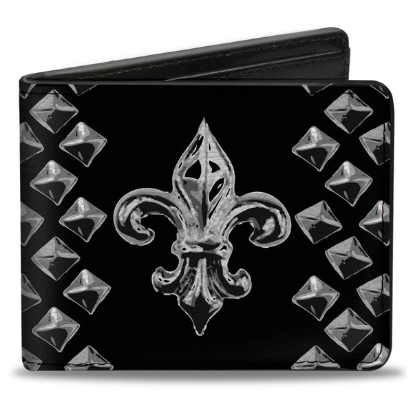 Buckle-Down Bi-Fold Wallet - Fleur-de-Lis Studs Black Grays