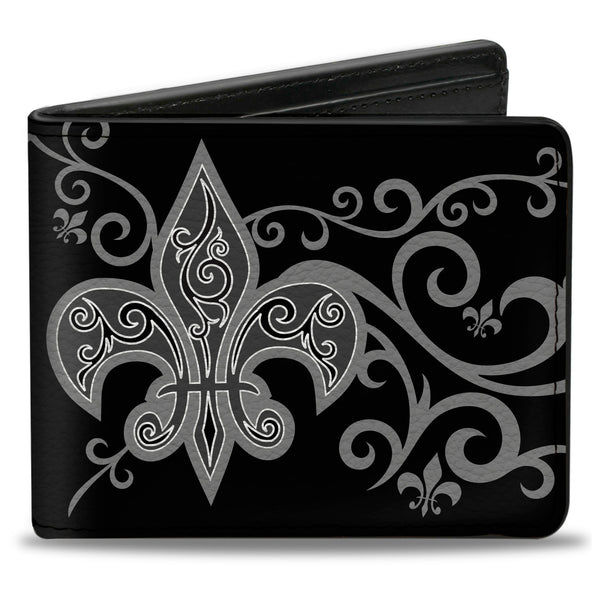 Buckle-Down Bi-Fold Wallet - Fleur-de-Lis w Filigree Black Gray