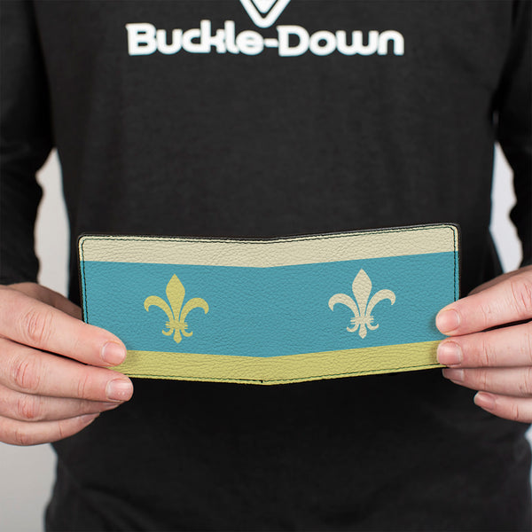 Buckle-Down Bi-Fold Wallet - Fleur-de-Lis2 Baby Blue Tan Lime Green
