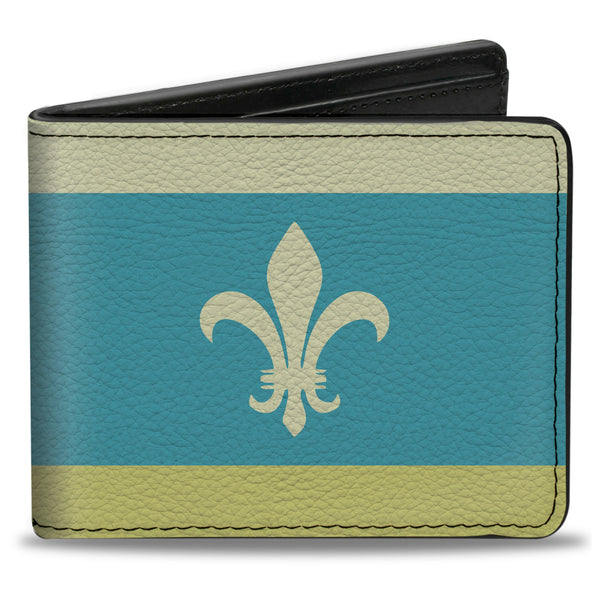 Buckle-Down Bi-Fold Wallet - Fleur-de-Lis2 Baby Blue Tan Lime Green