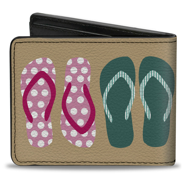 Buckle-Down Bi-Fold Wallet - Flip Flops5 CLOSE-UP Sand Multi Color