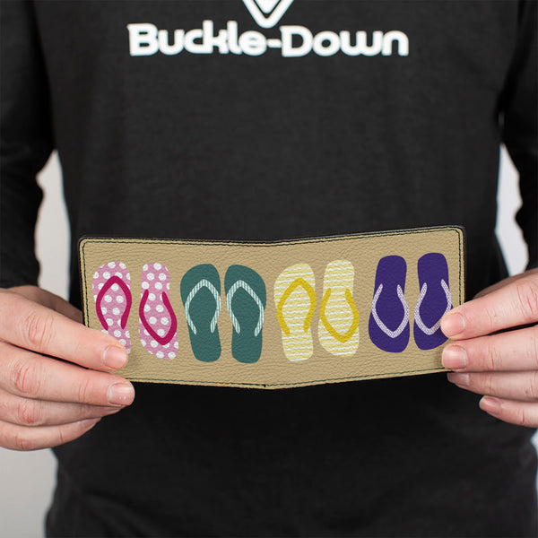 Buckle-Down Bi-Fold Wallet - Flip Flops5 CLOSE-UP Sand Multi Color