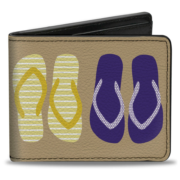 Buckle-Down Bi-Fold Wallet - Flip Flops5 CLOSE-UP Sand Multi Color