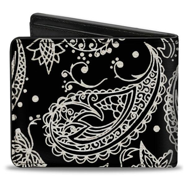 Buckle-Down Bi-Fold Wallet - Floral Paisley Black White