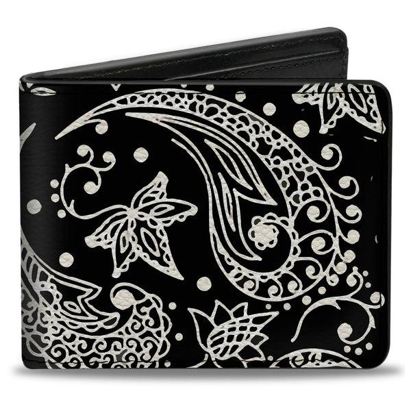 Buckle-Down Bi-Fold Wallet - Floral Paisley Black White