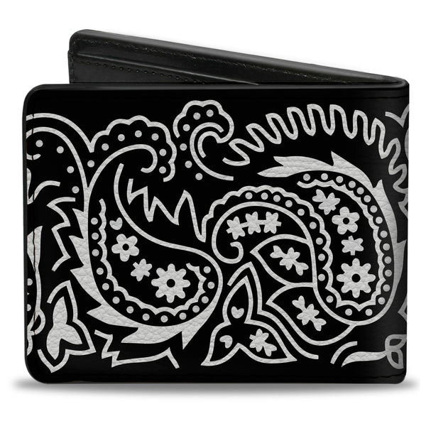 Buckle-Down Bi-Fold Wallet - Floral Paisley2 Black White