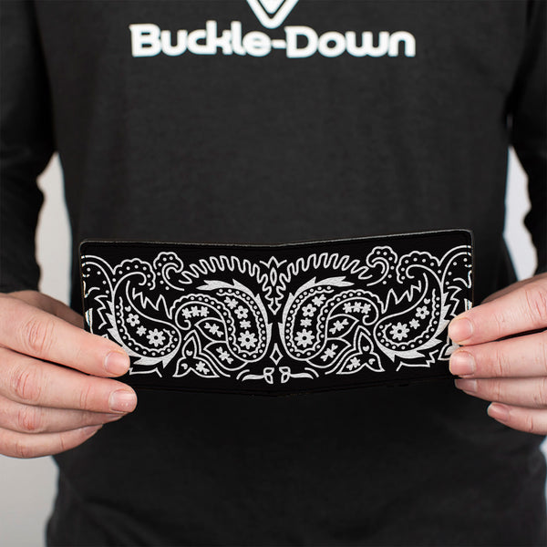 Buckle-Down Bi-Fold Wallet - Floral Paisley2 Black White