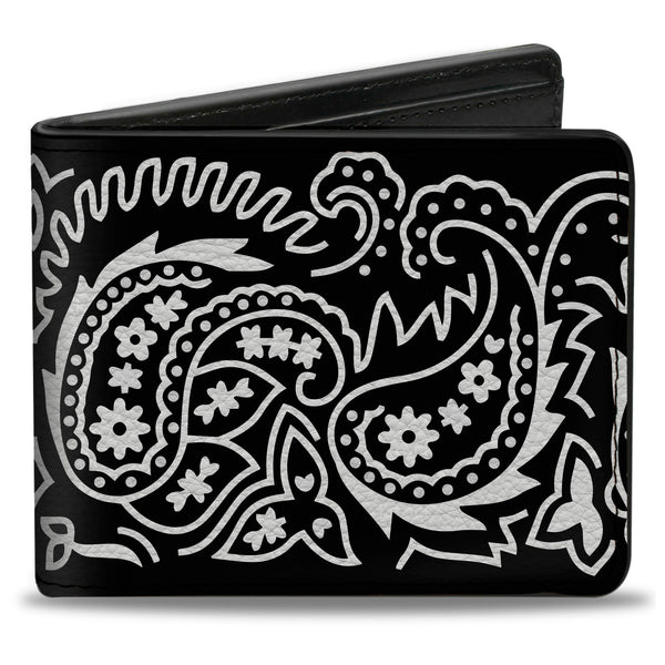 Buckle-Down Bi-Fold Wallet - Floral Paisley2 Black White