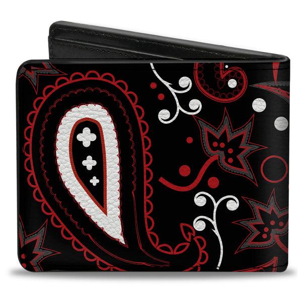 Buckle-Down Bi-Fold Wallet - Floral Paisley3 Black Red Gray White