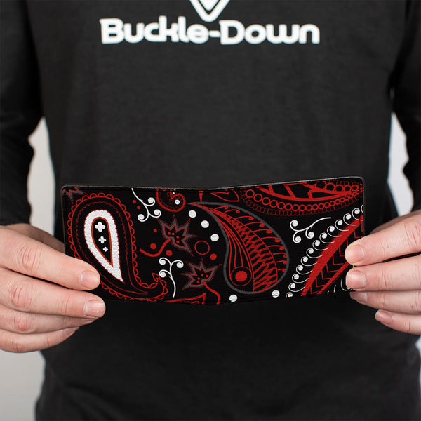 Buckle-Down Bi-Fold Wallet - Floral Paisley3 Black Red Gray White