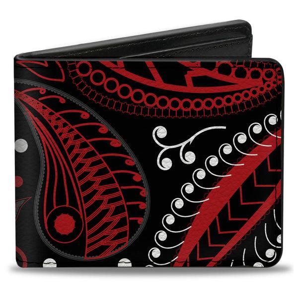 Buckle-Down Bi-Fold Wallet - Floral Paisley3 Black Red Gray White
