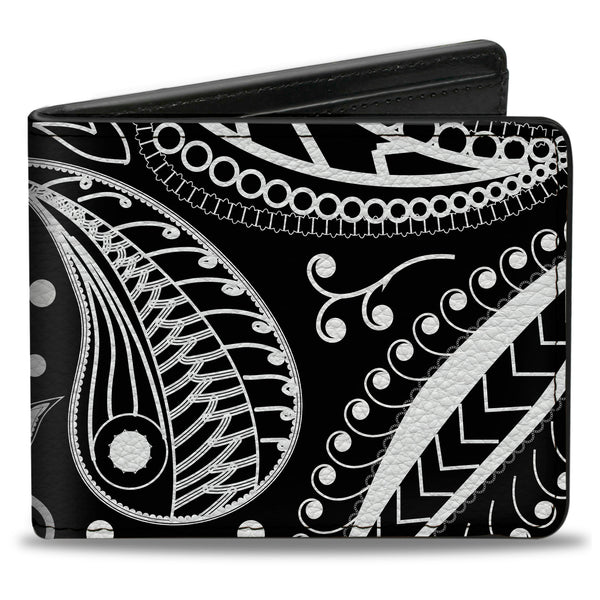 Buckle-Down Bi-Fold Wallet - Floral Paisley3 Black White