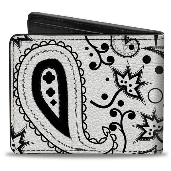 Buckle-Down Bi-Fold Wallet - Floral Paisley3 White Black