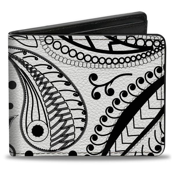 Buckle-Down Bi-Fold Wallet - Floral Paisley3 White Black