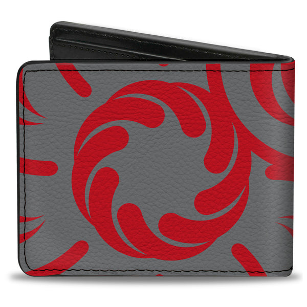 Buckle-Down Bi-Fold Wallet - Floral Pinwheel CLOSE-UP Gray Red