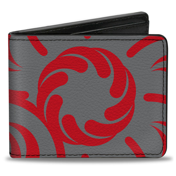 Buckle-Down Bi-Fold Wallet - Floral Pinwheel CLOSE-UP Gray Red