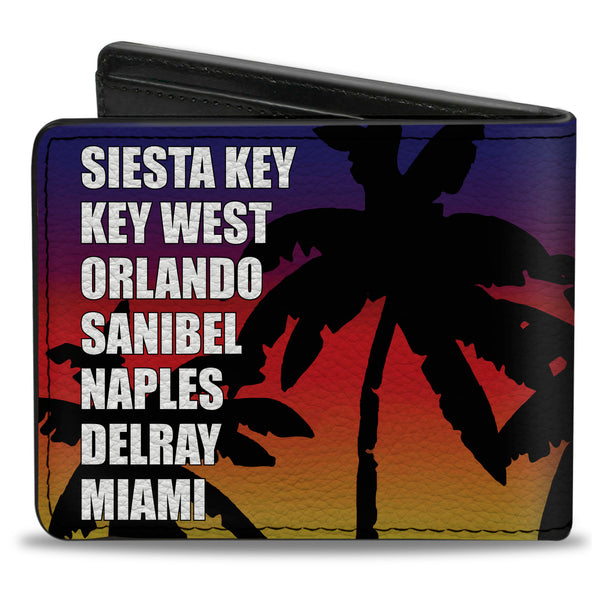 Buckle-Down Bi-Fold Wallet - Florida Cities Palm Tree Sunset White