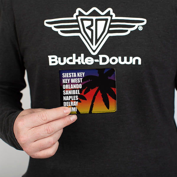 Buckle-Down Bi-Fold Wallet - Florida Cities Palm Tree Sunset White