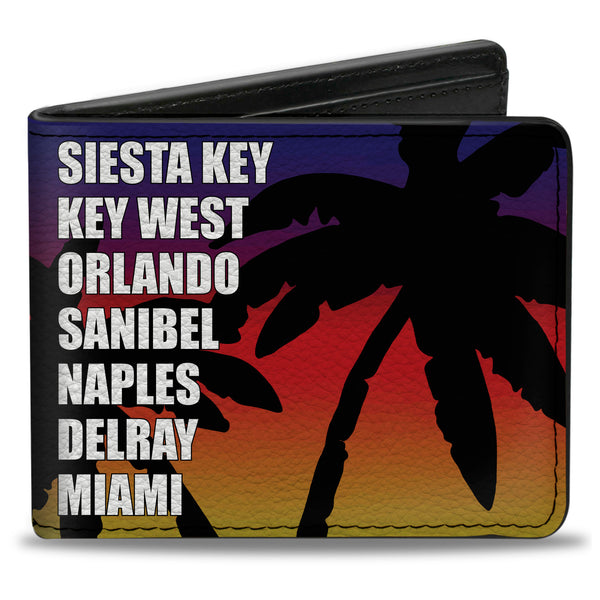 Buckle-Down Bi-Fold Wallet - Florida Cities Palm Tree Sunset White