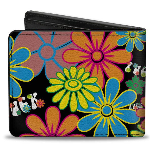Buckle-Down Bi-Fold Wallet - Flower FUCK Collage Black Multi Color