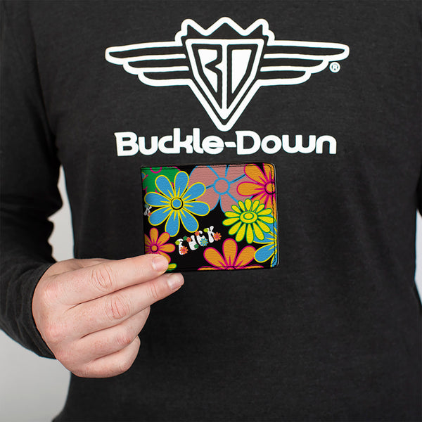 Buckle-Down Bi-Fold Wallet - Flower FUCK Collage Black Multi Color