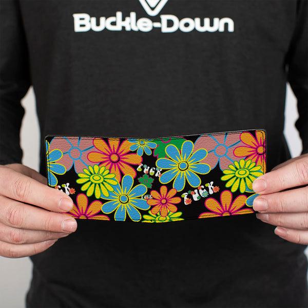 Buckle-Down Bi-Fold Wallet - Flower FUCK Collage Black Multi Color