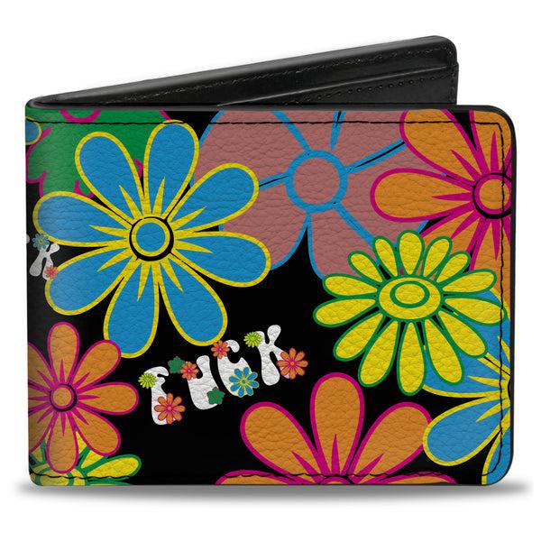 Buckle-Down Bi-Fold Wallet - Flower FUCK Collage Black Multi Color