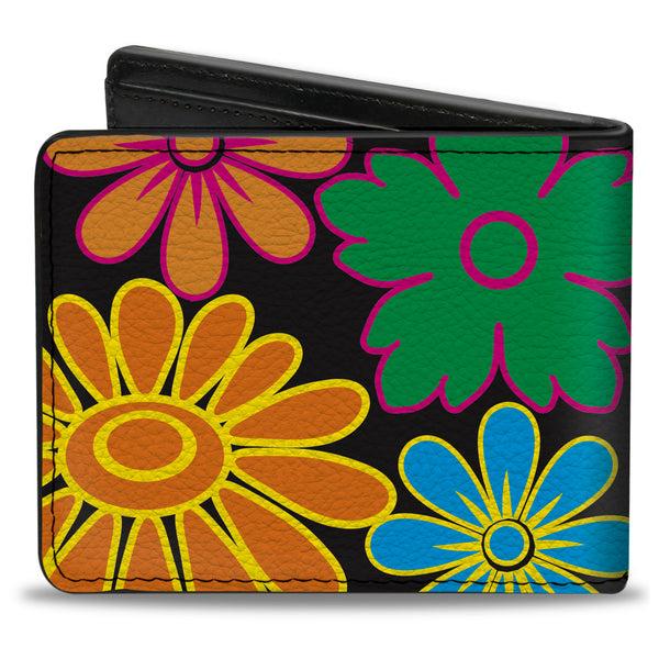 Buckle-Down Bi-Fold Wallet - Flowers Black Multi Color