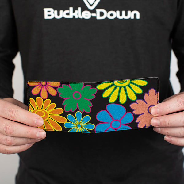 Buckle-Down Bi-Fold Wallet - Flowers Black Multi Color