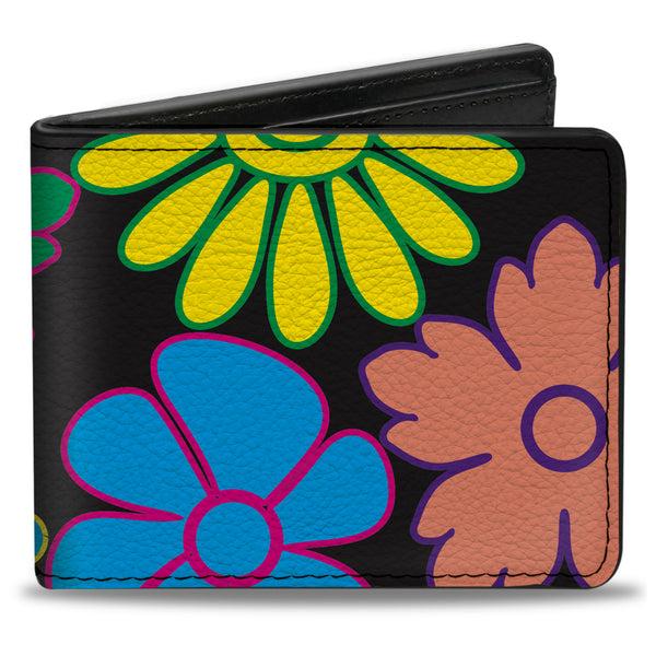 Buckle-Down Bi-Fold Wallet - Flowers Black Multi Color